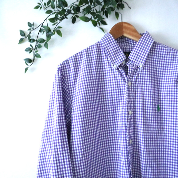 Ralph Lauren Men's Purple Check Long Sleeve Button Front Shirt Size Medium - Picture 2 of 4